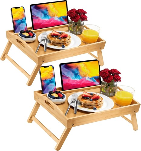 Pack bamboo bed tray with - pack,